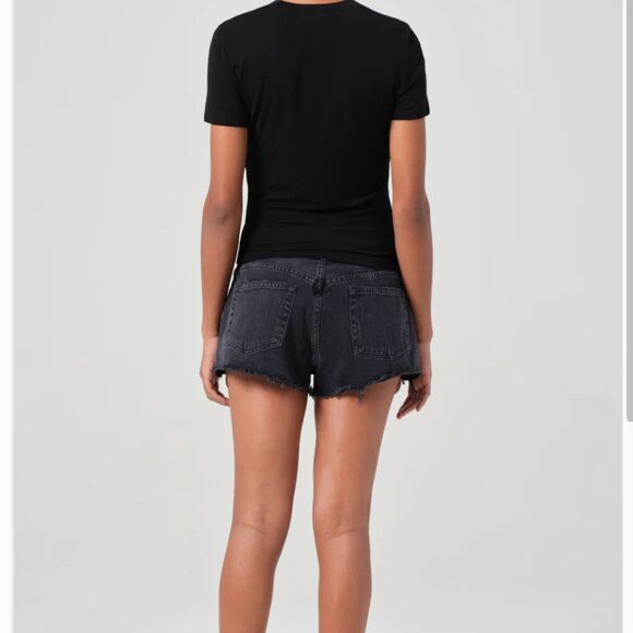 Agolde Parker Dark Black Vintage Wash Shorts Size 26 Button Placket Frayed Hem - Picture 7 of 11